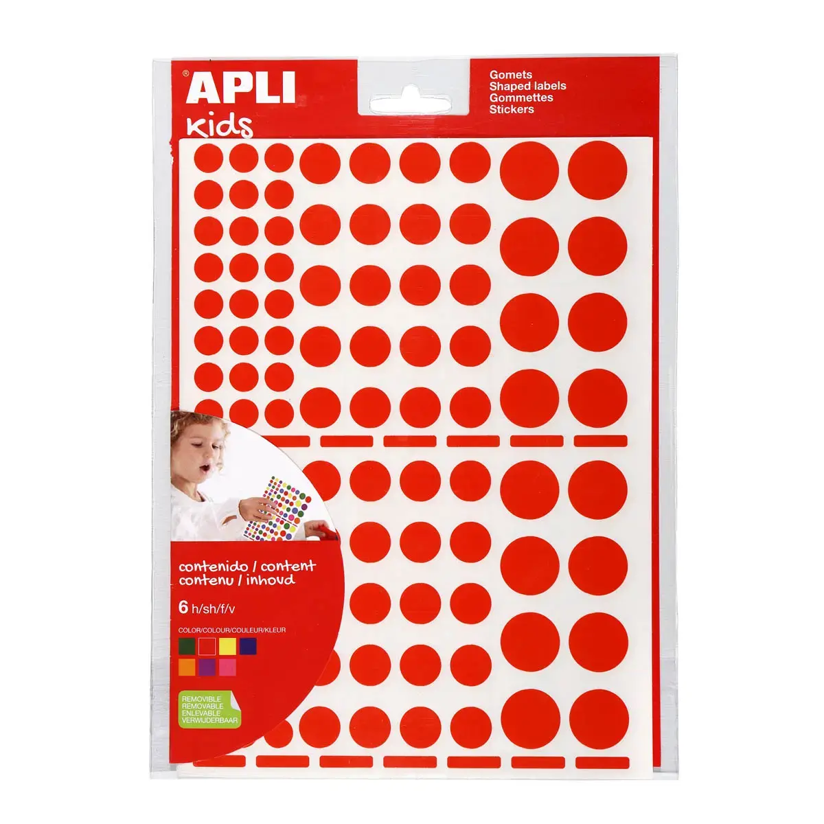 Gommettes enlevables rondes tailles et couleurs assorties 6 feuilles photo du produit