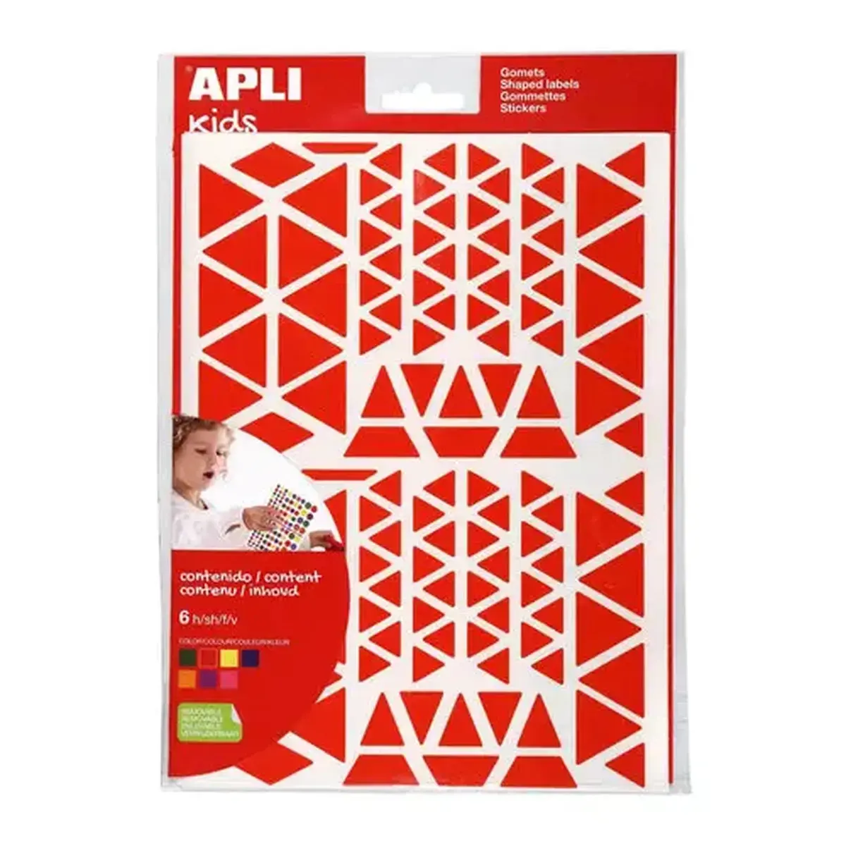 Gommettes enlevables triangles tailles et couleurs assorties 6 feuilles photo du produit