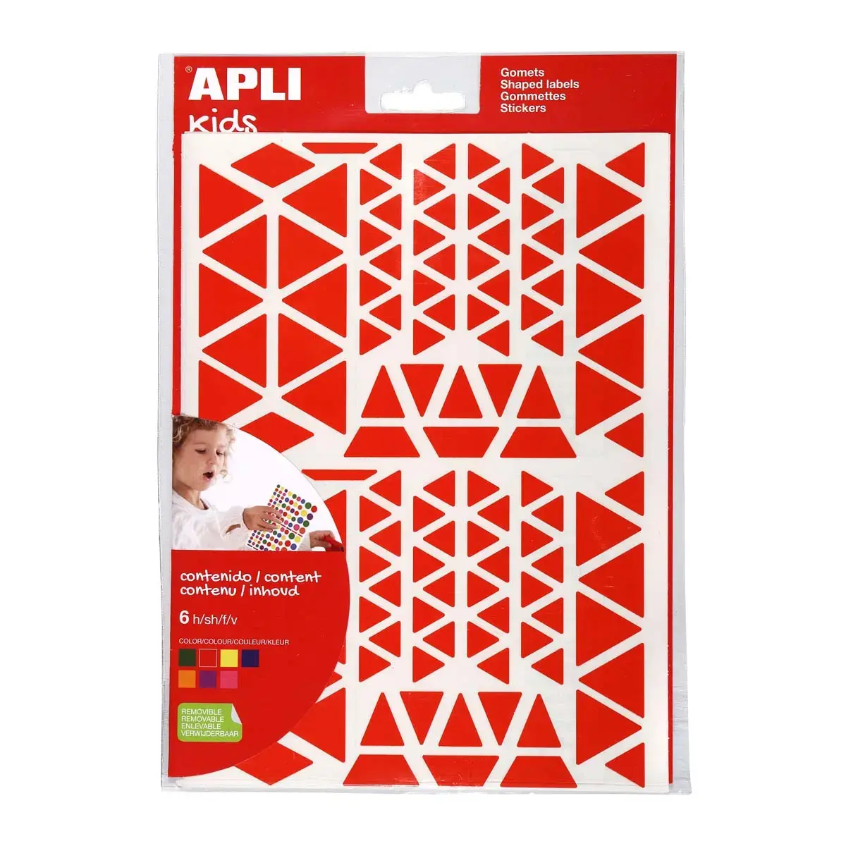 Gommettes enlevables triangles tailles et couleurs assorties 6 feuilles photo du produit