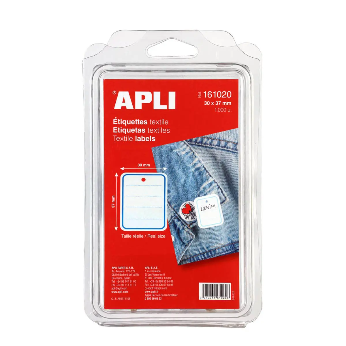 Étiquettes textiles pour pistolet 30 x 37 mm 1.000 u. photo du produit