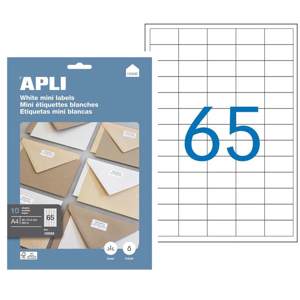 &Eacute;tiquettes blanches permanentes 38,0 x 21,2 mm 10 feuilles photo du produit