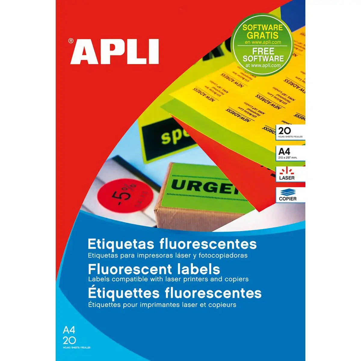 Étiquettes jaune fluorescent permanentes 99,1 x 67,7 mm 20 feuilles photo du produit