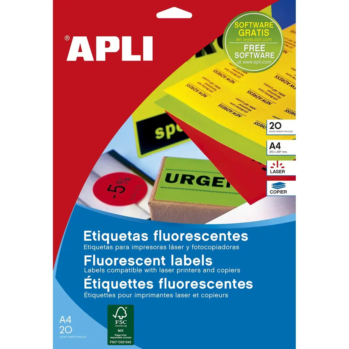 &Eacute;tiquettes jaune fluorescent permanentes 38,1 x 21,2 mm 20 feuilles photo du produit