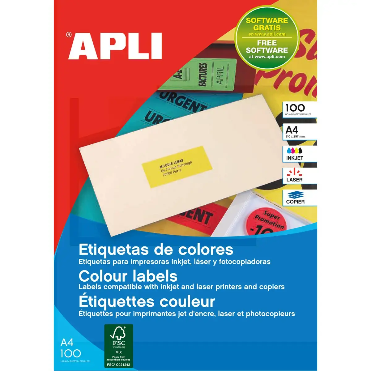 Boite 2400 etiquettes vert fluo multi-usage photo du produit