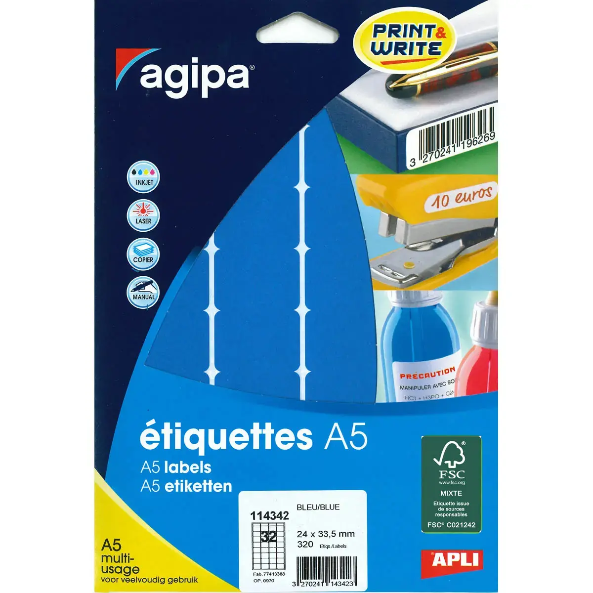 Etiquettes bleu multi-usage 24 x 33,5 mm 10 feuilles photo du produit