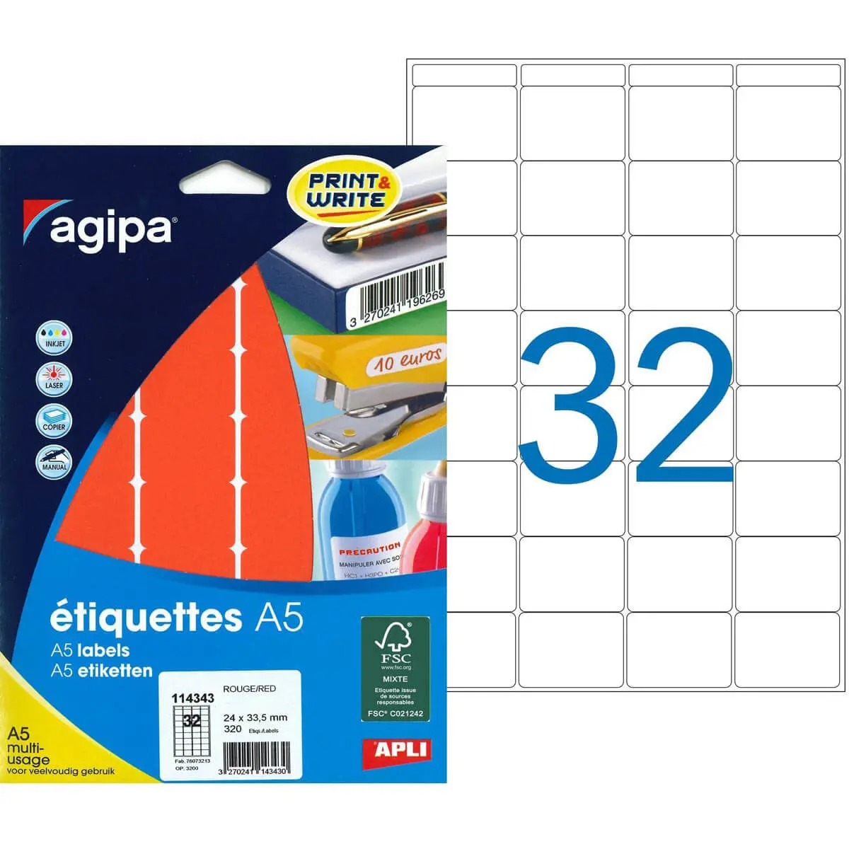 Etiquettes rouge multi-usage 24 x 33,5 mm 10 feuilles photo du produit
