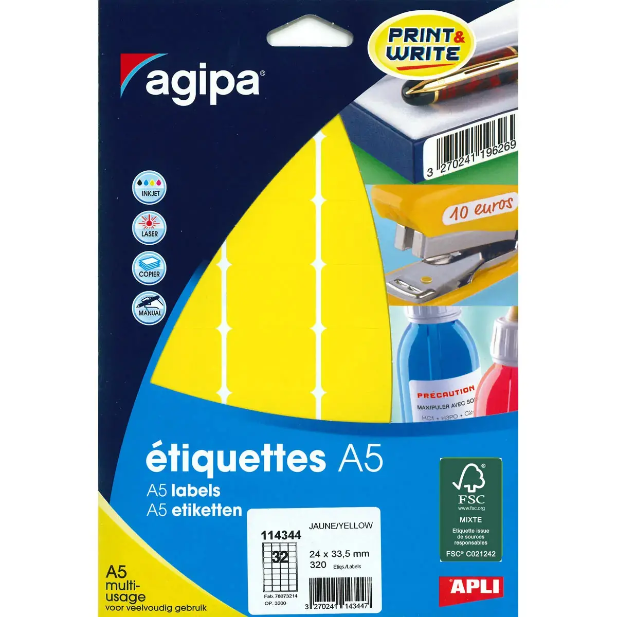 Etiquettes jaune multi-usage 24 x 33,5 mm 10 feuilles photo du produit