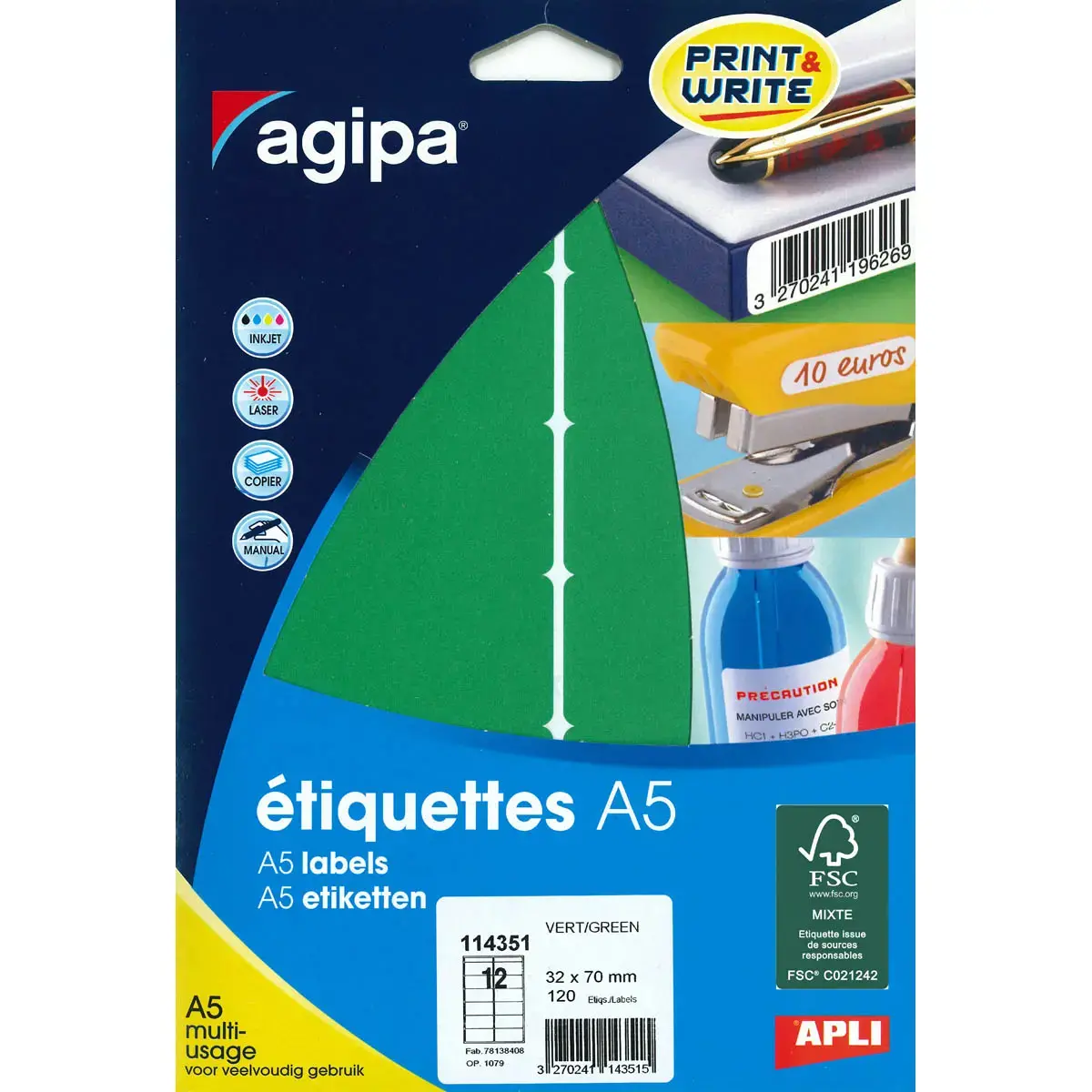 Etiquettes verte multi-usage 32 x 70 mm 10 feuilles photo du produit