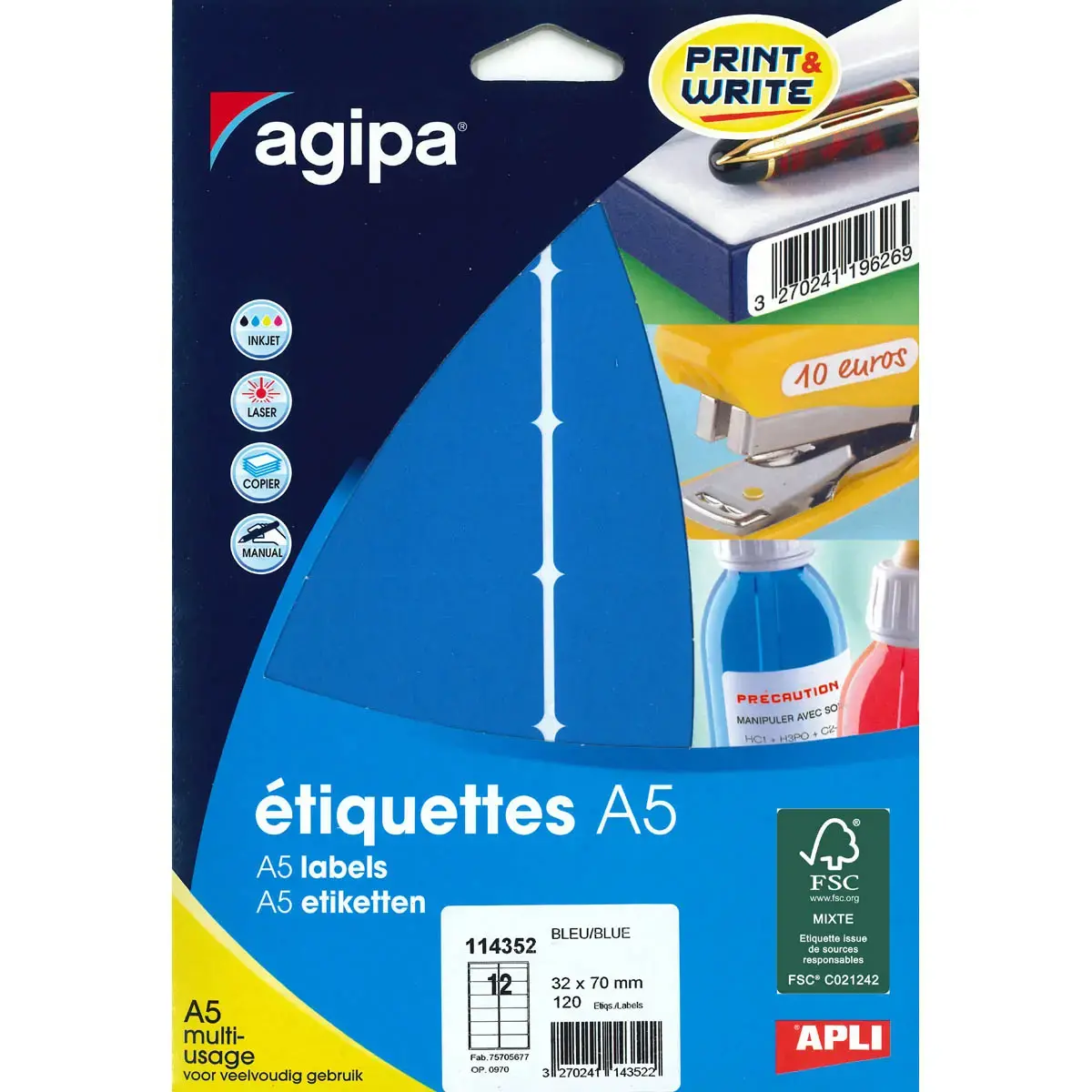 Etiquettes bleue multi-usage 32 x 70 mm 10 feuilles photo du produit