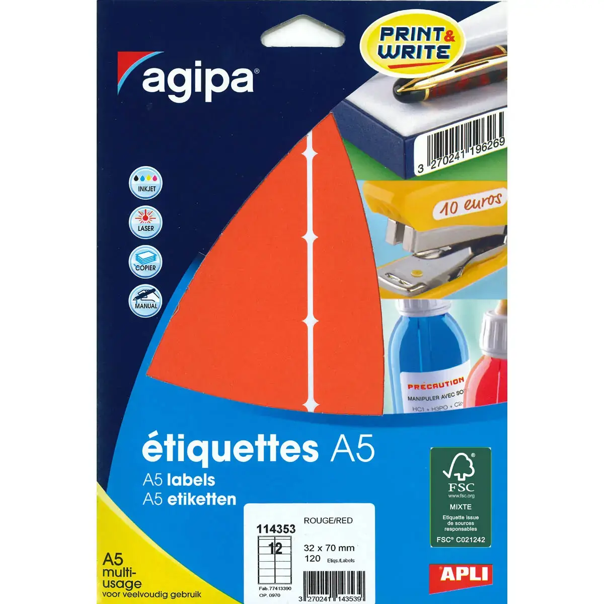 Etiquettes rouge multi-usage 32 x 70 mm 10 feuilles photo du produit