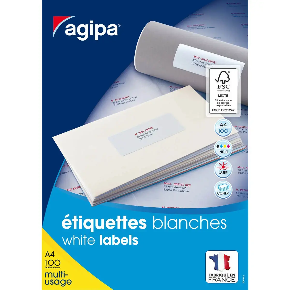 Etiquettes blanches permanentes 97,0x42,4,0 mm 100 feuilles photo du produit