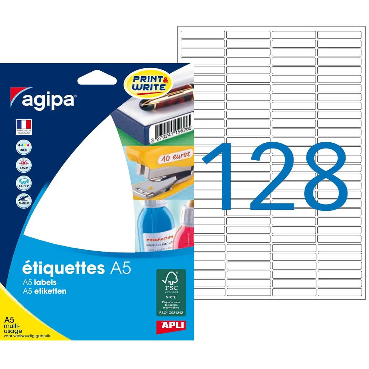 Etiquettes blanches multi usage 6x33,5 mm 16 feuilles photo du produit
