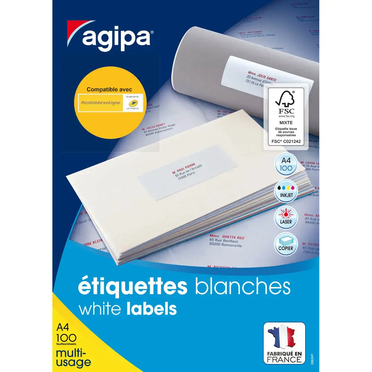 Etiquettes blanches permanentes 63,5x33,9 mm 100 feuilles photo du produit