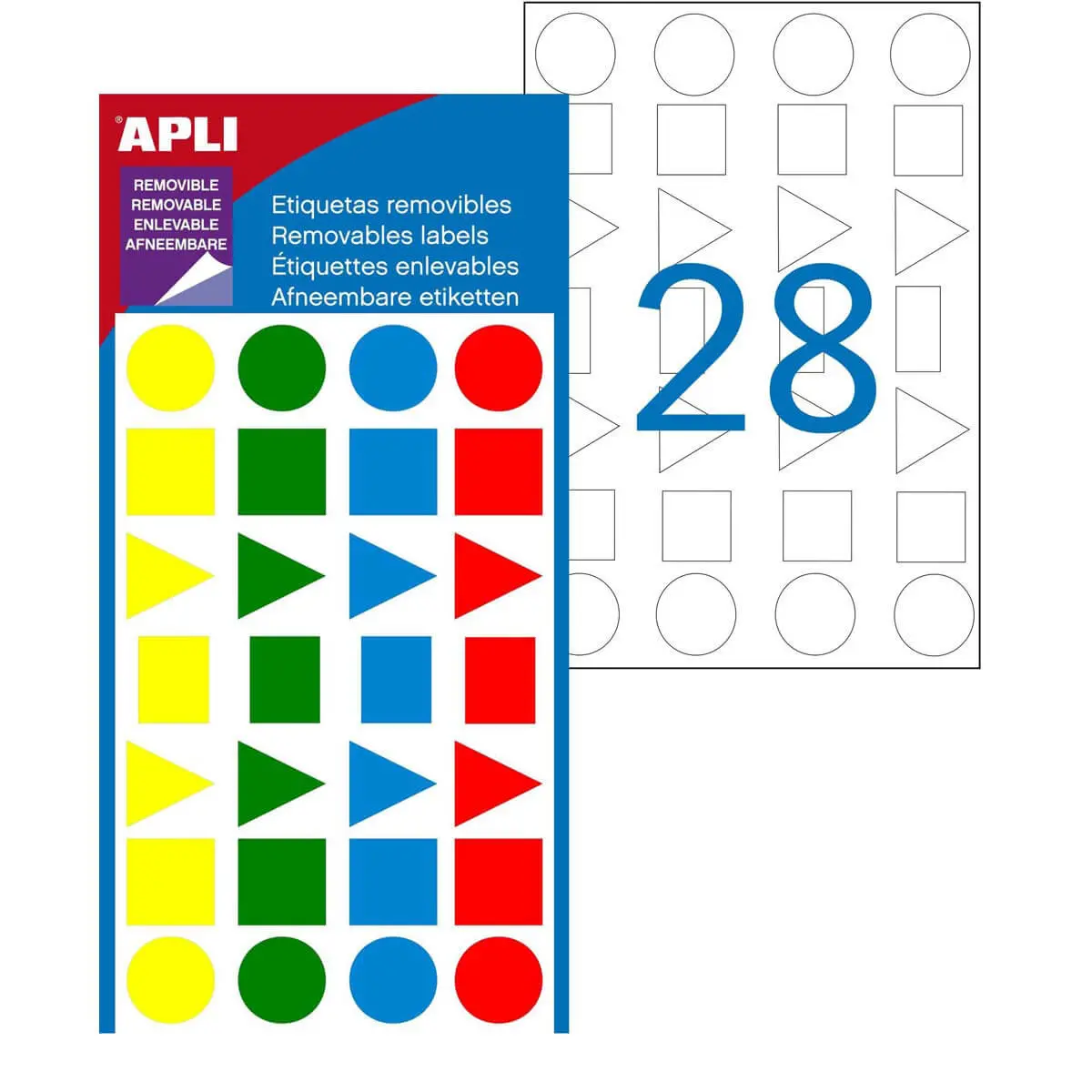 Pochette 112 étiquettes formes géométriques enlevables couleurs ass. photo du produit