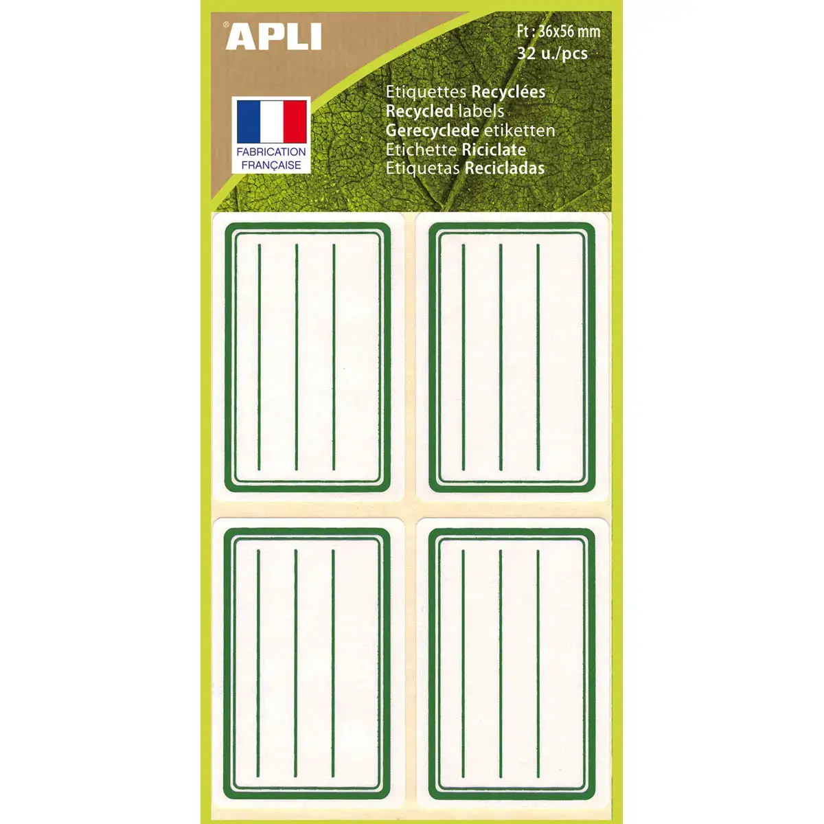 32 Etiquettes scolaires recyclée - 36 x 56 mm - APLI photo du produit