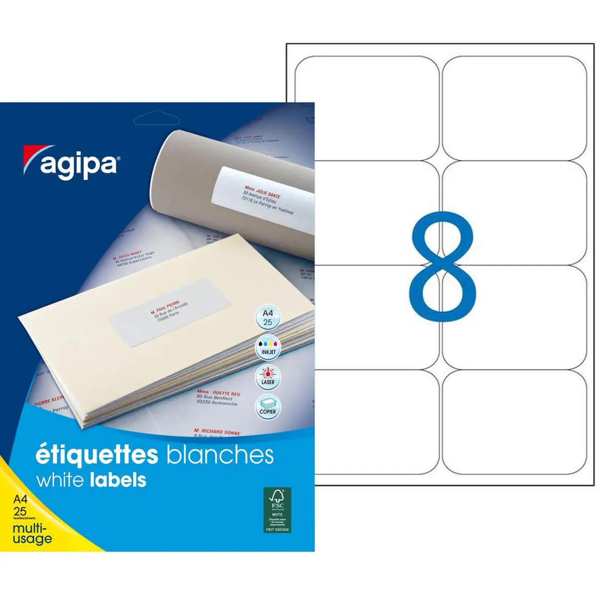 Etiquettes blanches permanentes 99,1x67,7 mm 25 feuilles photo du produit