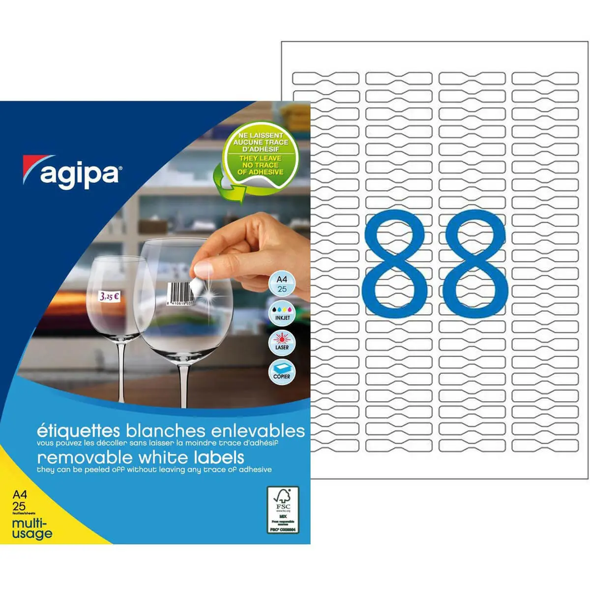 Etiquettes bijouterie blanches enlevables 45x8 mm 25 feuilles photo du produit