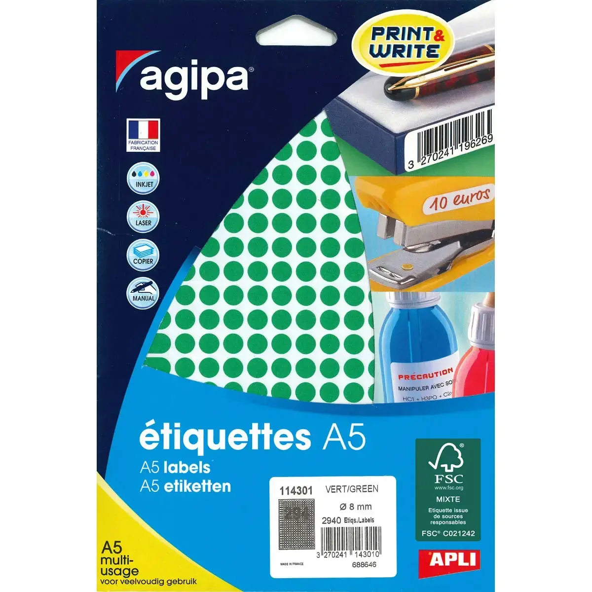 Pastilles verte multi-usage Ø 8 mm 10 feuilles photo du produit