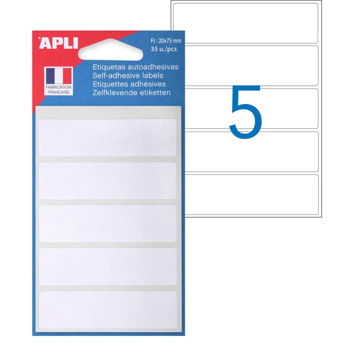 Etiquettes blanches 20x75 mm 35 u. photo du produit