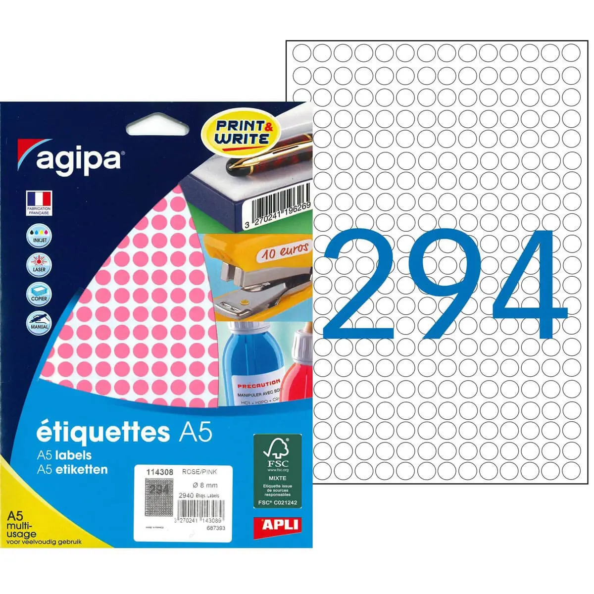 Pastilles rose multi-usage Ø 8 mm 10 feuilles photo du produit