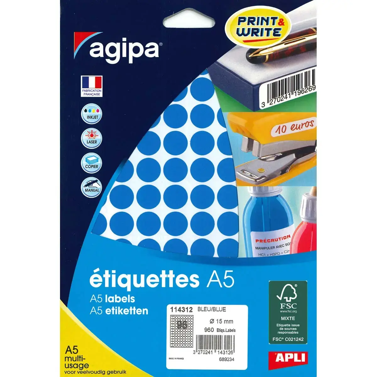 Pastilles bleue multi-usage Ø 15 mm 10 feuilles photo du produit