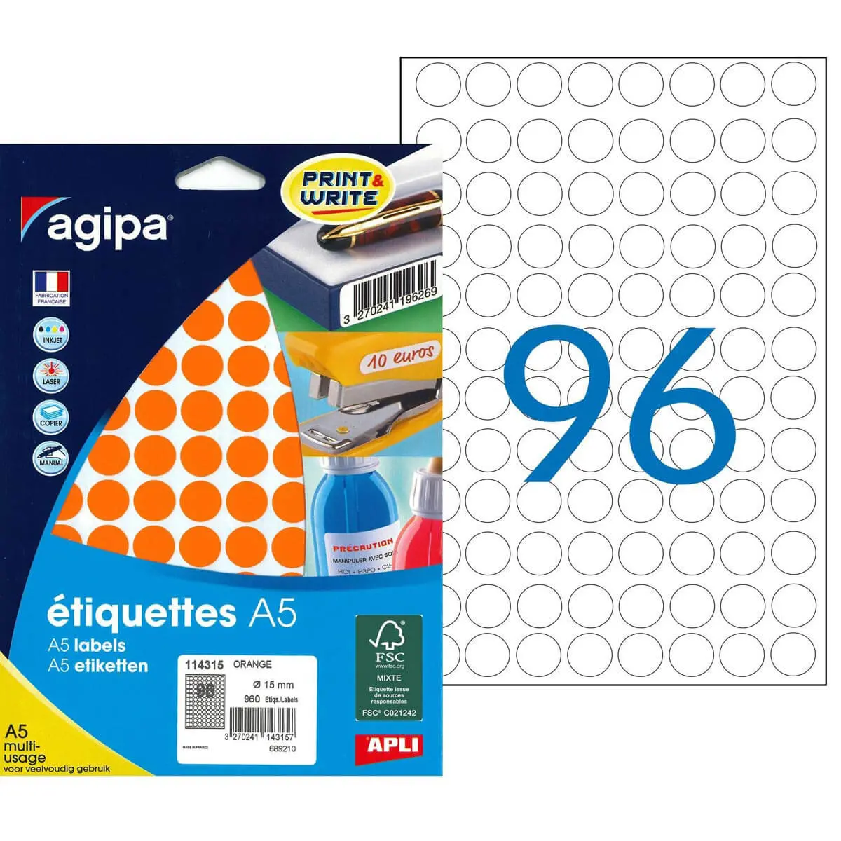 Pastilles orange multi-usage Ø 15 mm 10 feuilles photo du produit