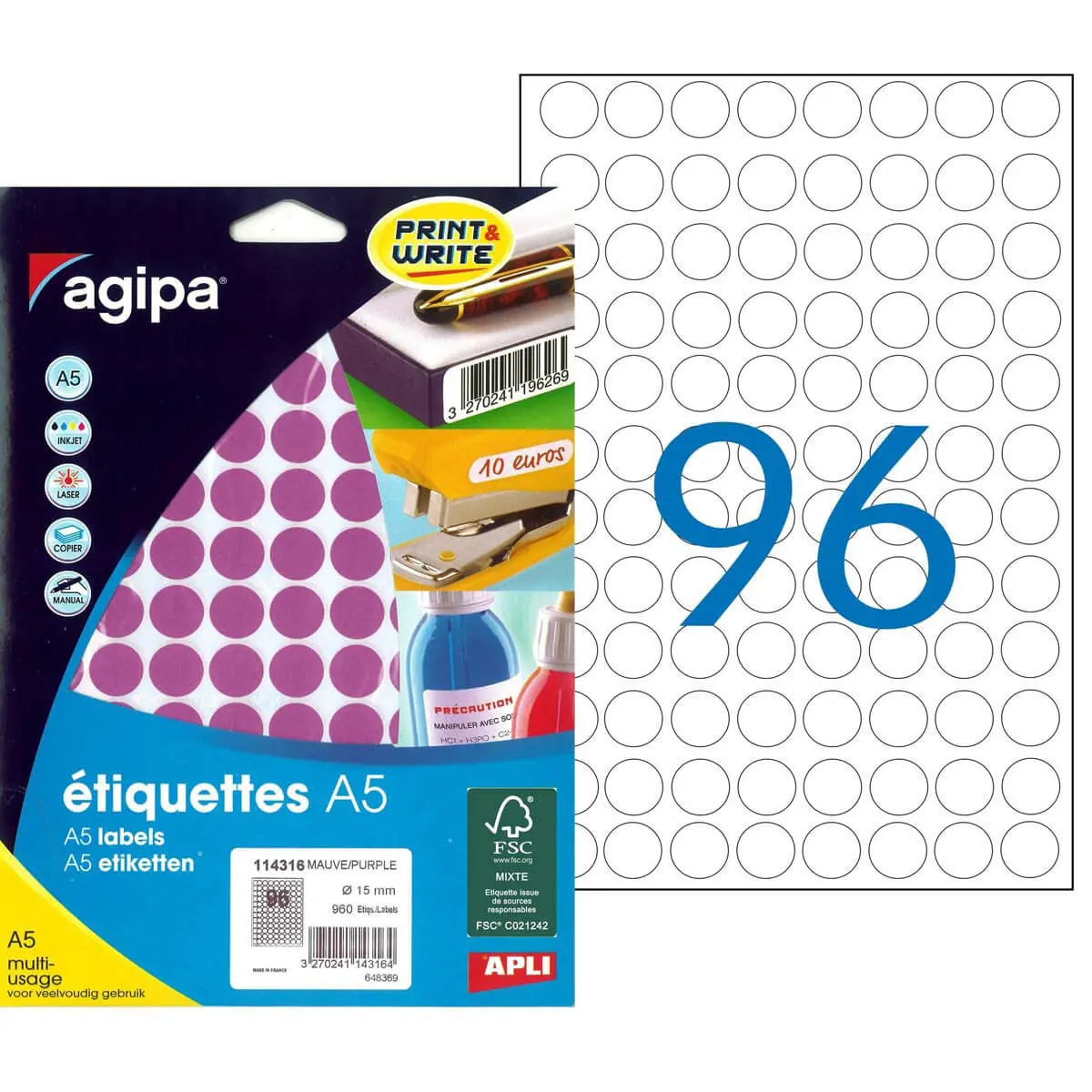 Pastilles mauve multi-usage Ø 15 mm 10 feuilles photo du produit