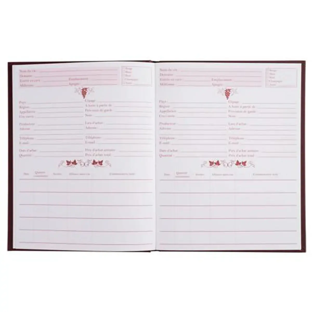Livre de cave - 22 x 17 cm - 96 pages - Lie de vin - Exacompta photo du produit