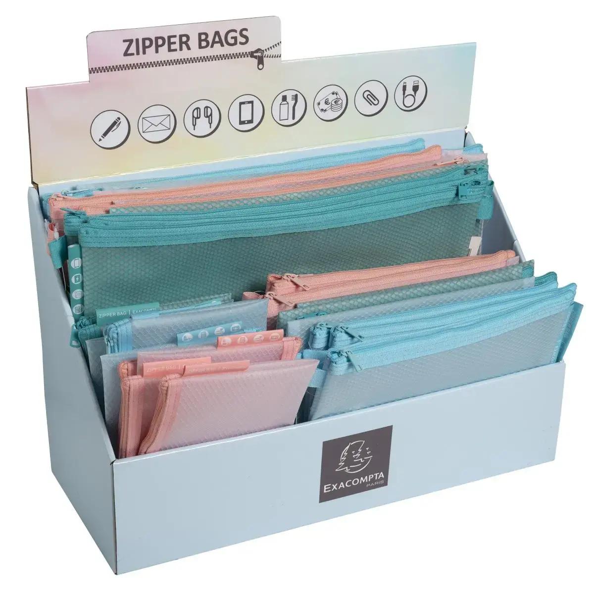 Presentoir 36 Pochettes Zip Chrom Pastel photo du produit