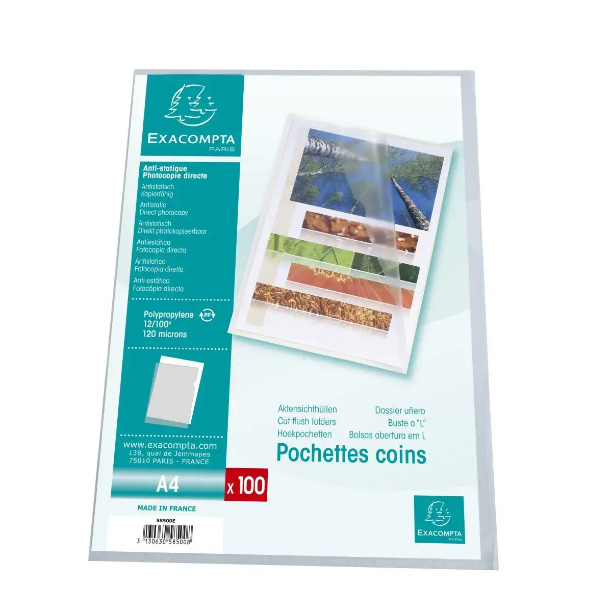 Sach.100 poch.coin A4 pp St.graine incol photo du produit