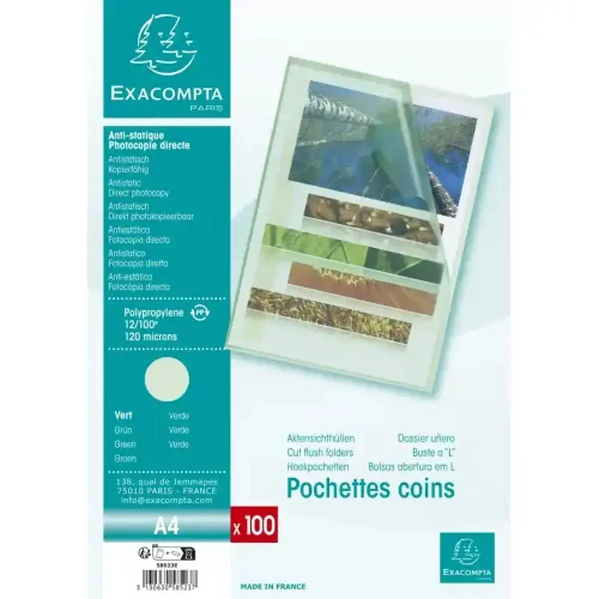 Sach.100 poch.coin A4 PP St.graine vert photo du produit