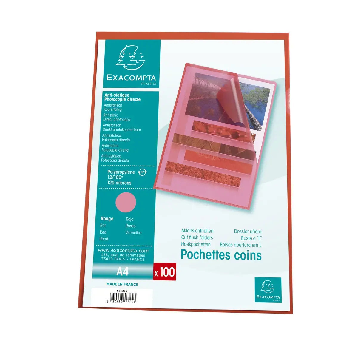 Sach.100 poch.coin A4 PP St.graine rouge photo du produit