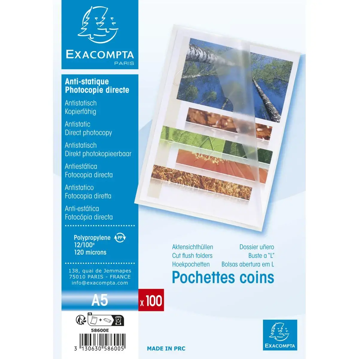 Sachet 100 poch.Coin PP Lisse cristal A5 photo du produit