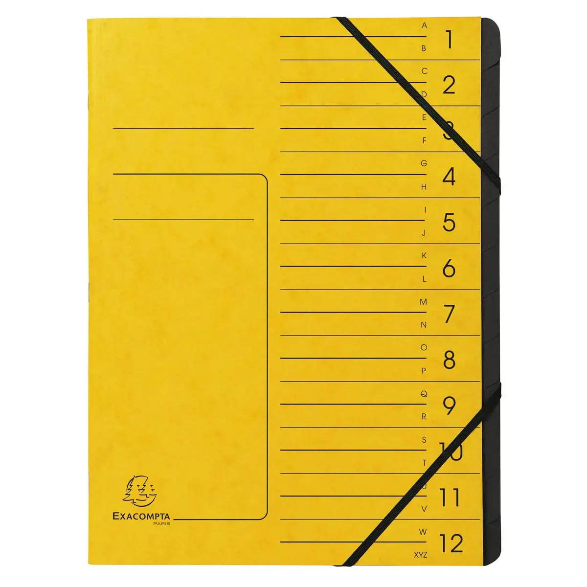 Trieur agraf&eacute; 12 compartiments int&eacute;rieur noir - Jaune - Exacompta photo du produit