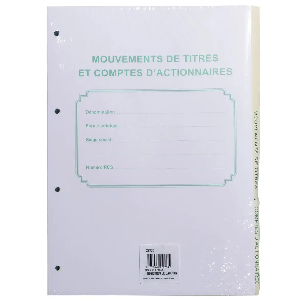 RECH. REGISTRE DES MOUVEMENTS DE TITRES photo du produit