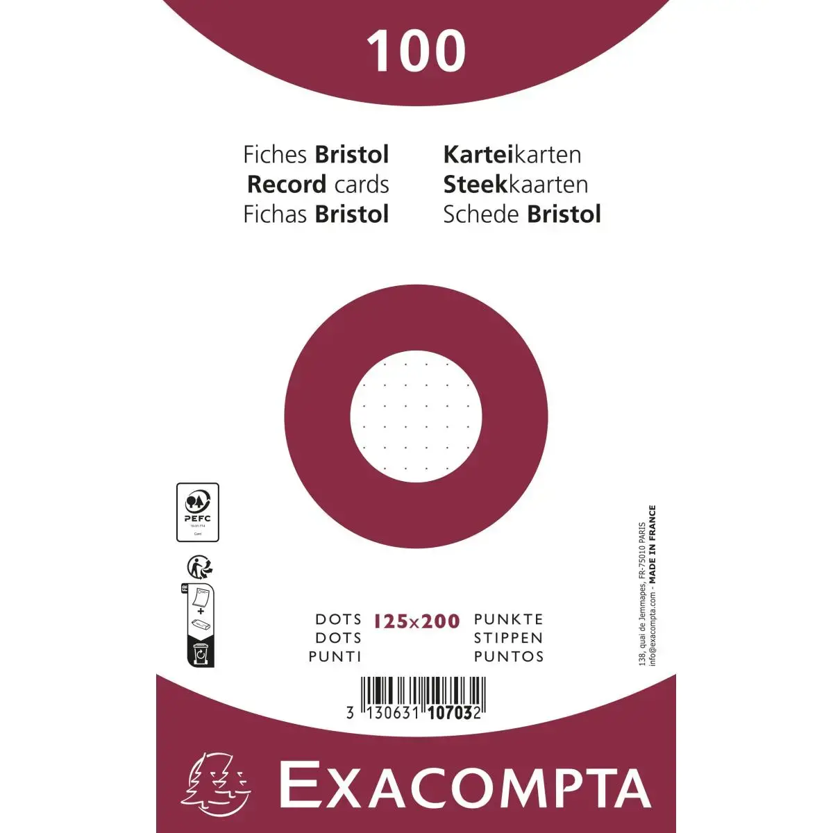 100 Fiches Bristol - 125x200 - Lignage Dots - EXACOMPTA photo du produit