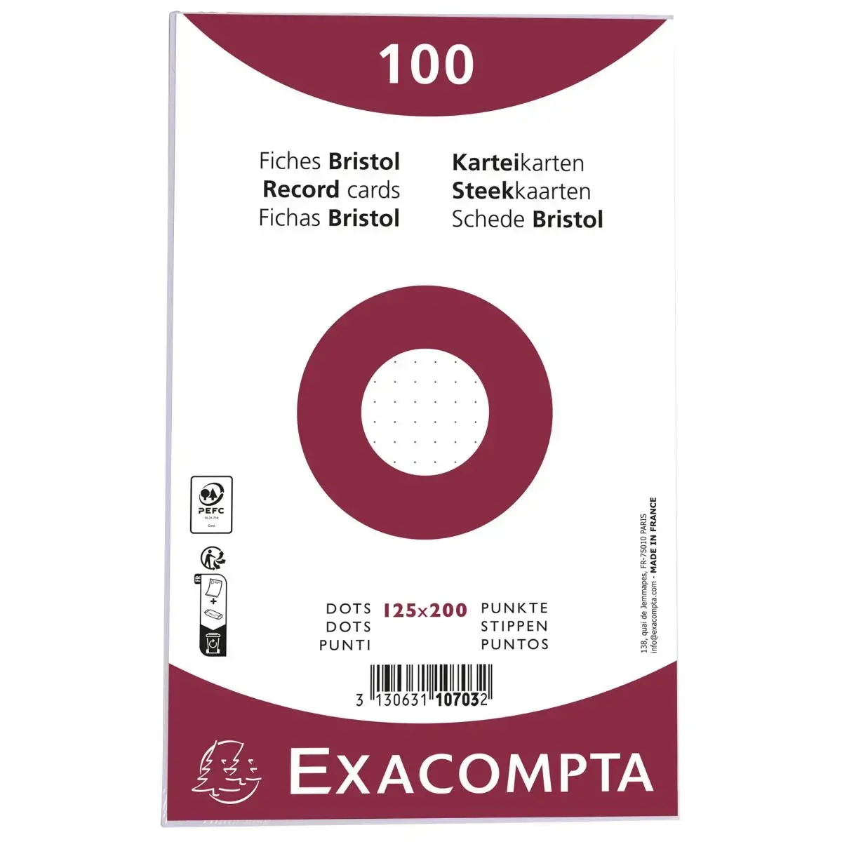 100 Fiches Bristol - 125x200 - Lignage Dots - EXACOMPTA photo du produit
