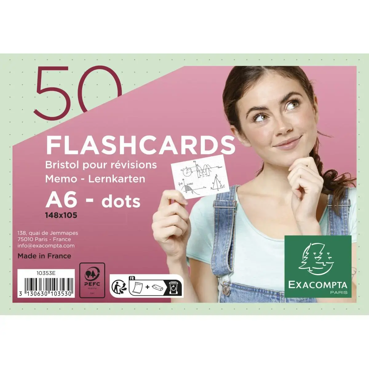 50 flashcards bristol A6 dots vert photo du produit