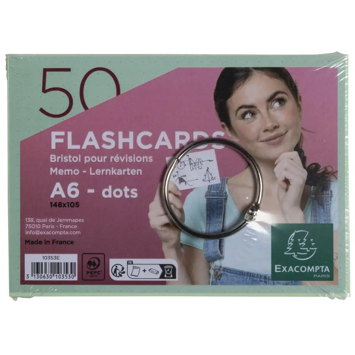 50 flashcards bristol A6 dots vert photo du produit