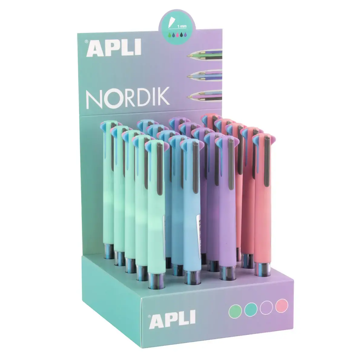 Présentoir de 20 stylos à encre gel Nordik Collection - 5 couleurs pastel - Apli photo du produit