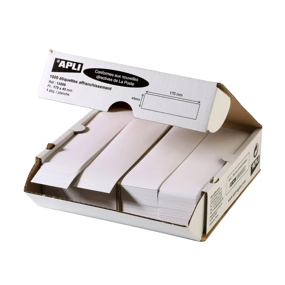 Étiquettes d'affranchissement 1 pose - 170 x 40 mm - boîte de 1000 - Blanc - Apli photo du produit