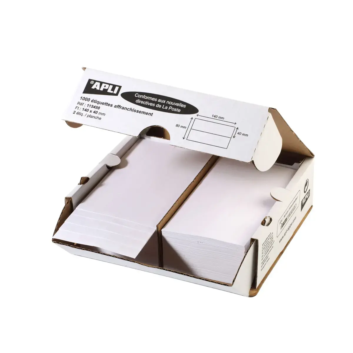 Étiquettes d'affranchissement 2 poses - 140 x 40 mm - boîte de 1000 - Blanc - Apli photo du produit