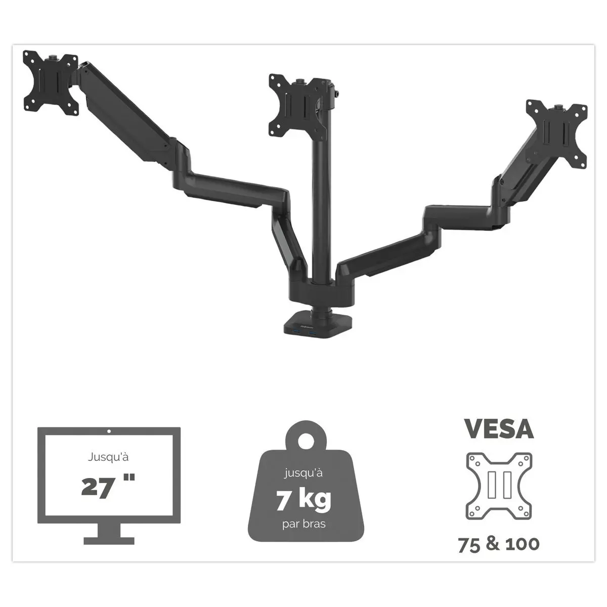 Bras porte-&eacute;crans triple Platinum - Noir - FELLOWES photo du produit