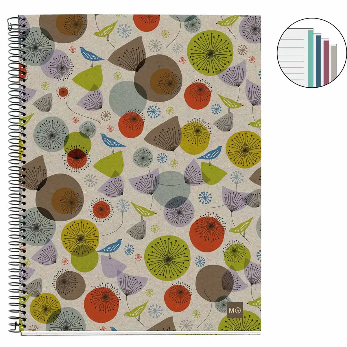 Notebook Eco Design Recycl&eacute; A5 Lign&eacute; 7mm 120feuil. 4coul. Birds photo du produit