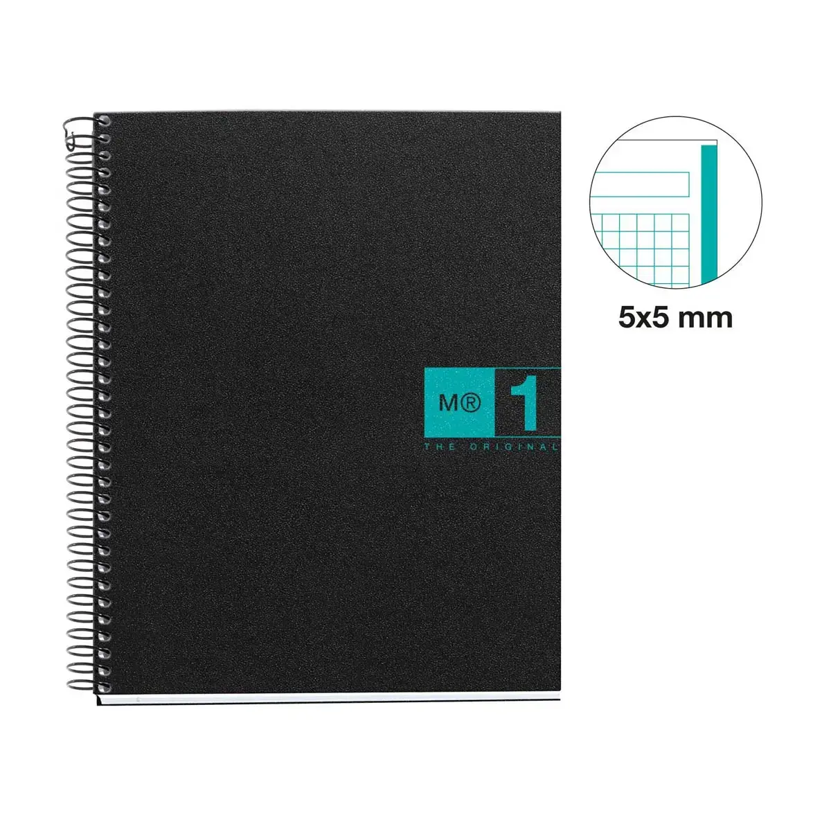 Cahier spirales souple - A5 - 5x5 - 80 pages - Noir photo du produit