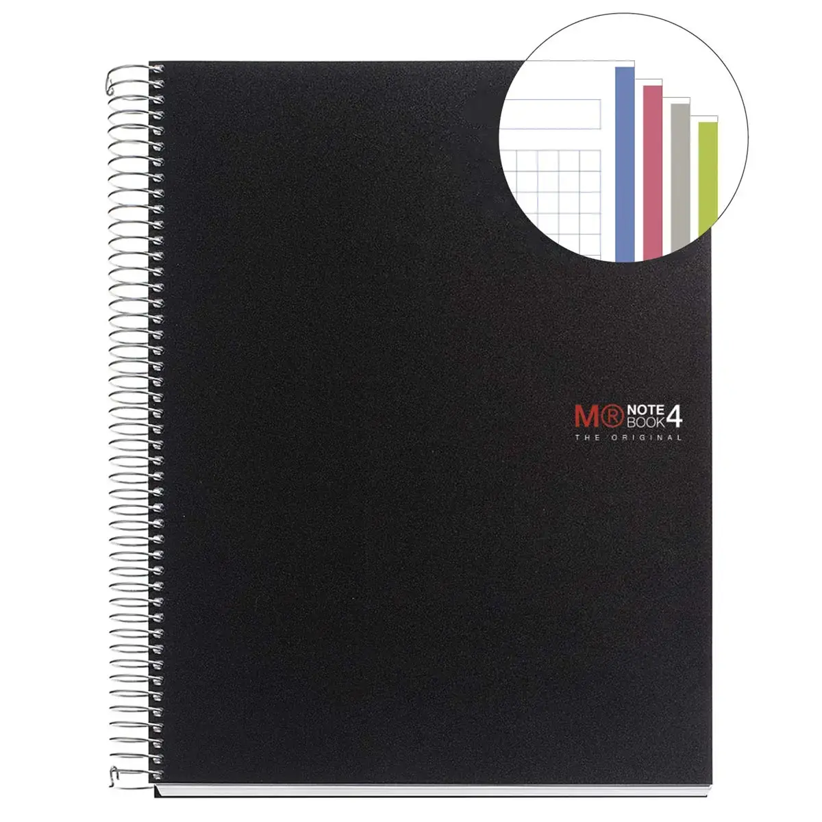 Notebook The Original Souple A5 Quadri. 5x5mm 140feuil. 4coul. Noir photo du produit