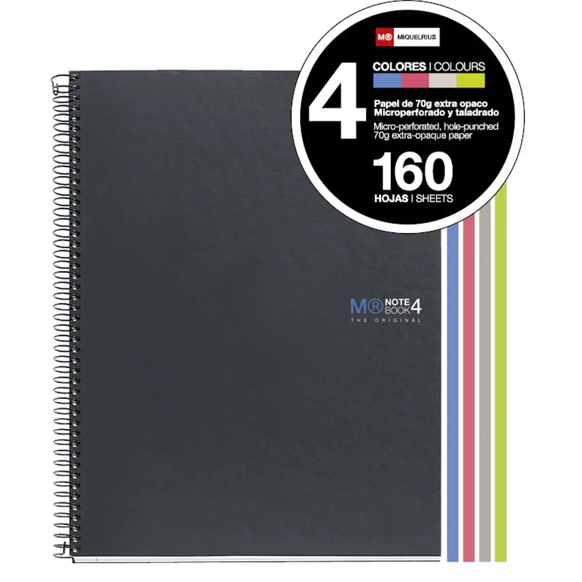 Notebook The Original Carton A4 Quadrillé 5 x 5 mm 160 feuilles 4 couleurs Grafit - Miquel Rius photo du produit