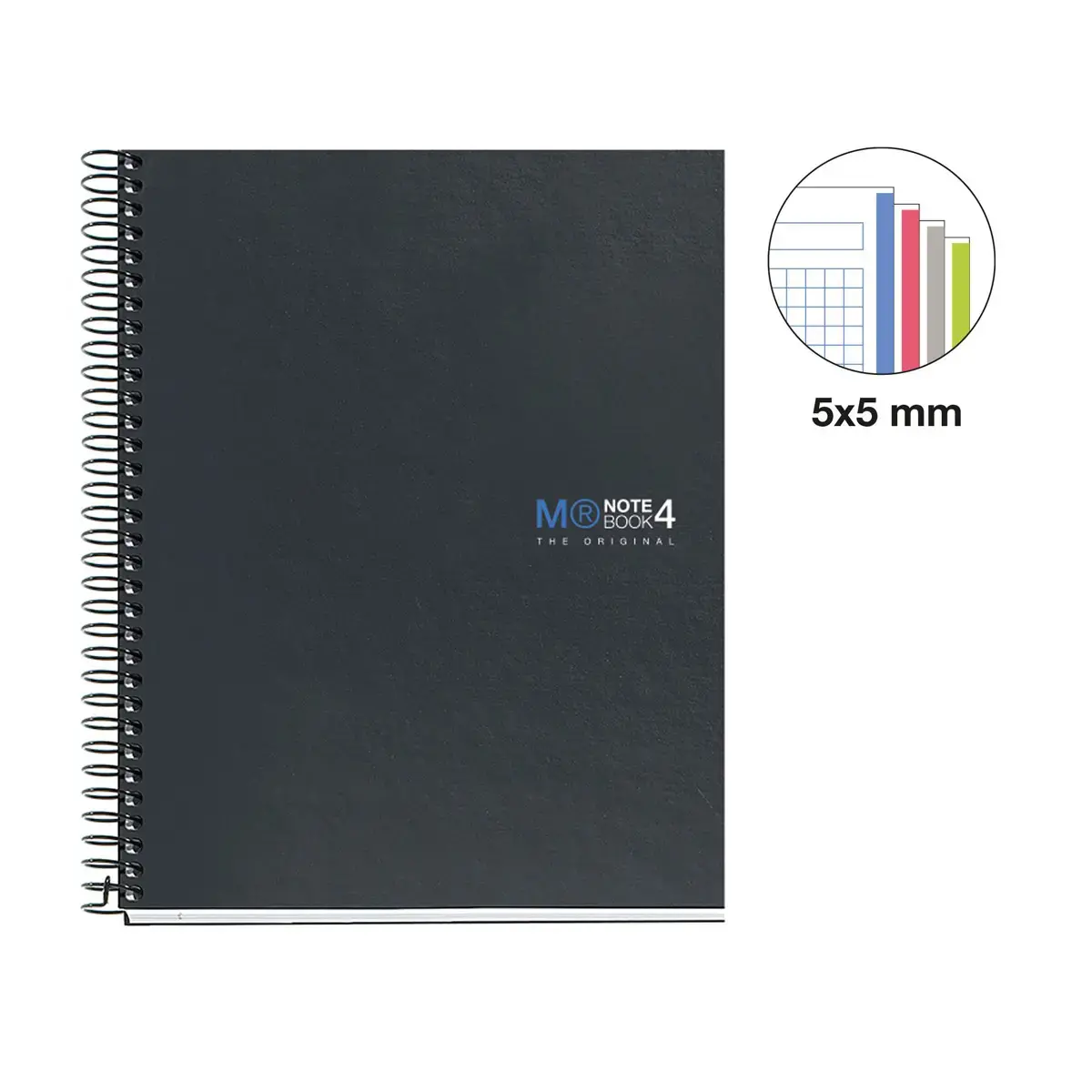 Notebook The Original Carton A5 Quadri. 5x5mm 160feuil. 4coul. Grafit photo du produit