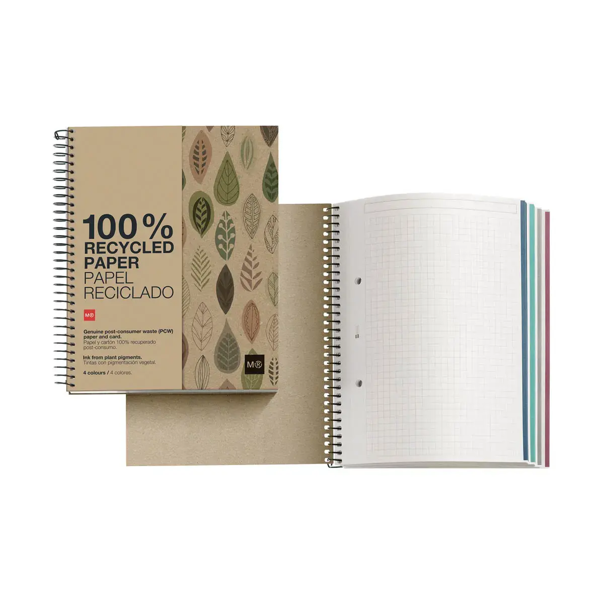 Notebook Eco Design Recycl&eacute; A5 Lign&eacute; 7mm 120feuil. 4coul. Feuilles photo du produit