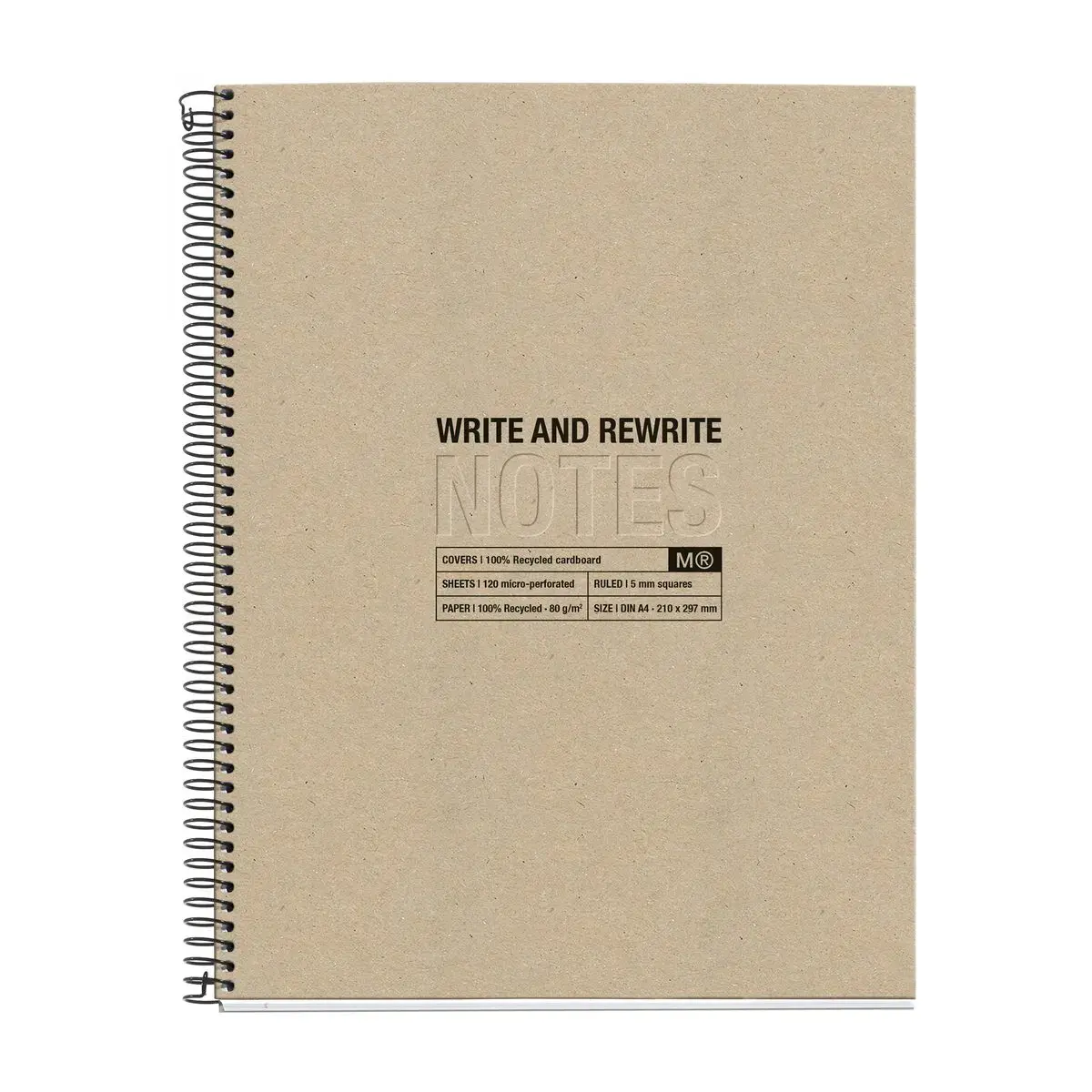 Notebook Eco Design Recyclé A4 Quadri. 5x5mm 120feuil. 4coul. Kraft photo du produit